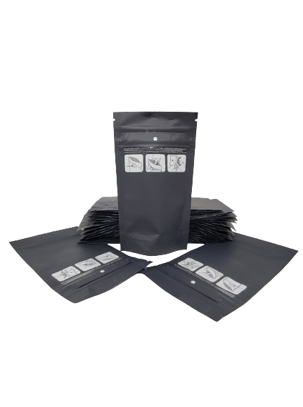 Mylar Bag 1/4OZ Opaque Black Double Zipper 100CT