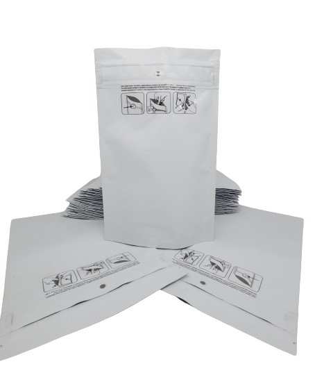 Mylar Bag 1OZ Opaque White Double Zipper 100CT