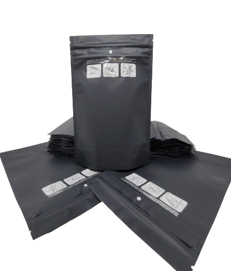 Mylar Bag 1OZ Opaque Black Double Zipper 100CT