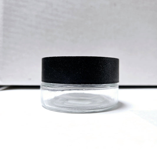 Jar 1oz Clear Black Flat Lid