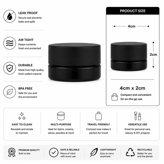 Jar 9ML Round Black Matte 360ct Case