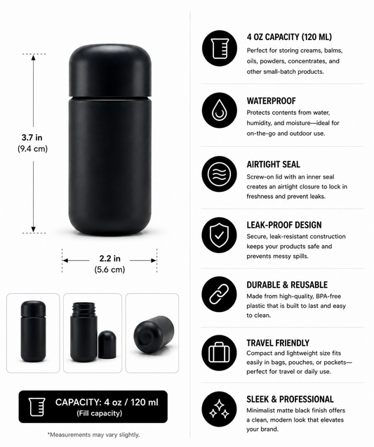 Jar 4oz Round Black 120ct Case