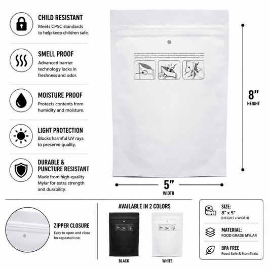 Mylar Bag 1/2lb Opaque Double Zipper 50ct