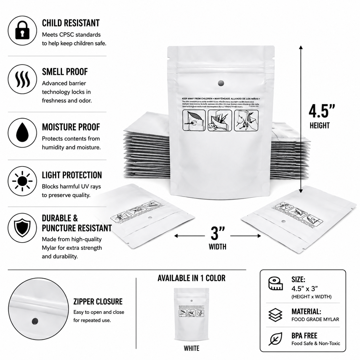 Product details on white background