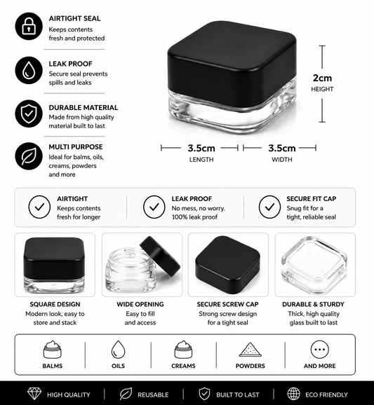 Jar 5ML Square Clear Black 480ct Case