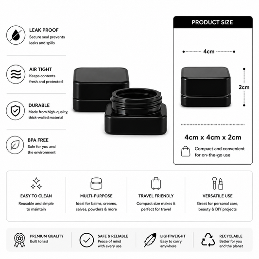 Jar 9ML Square Black Gloss 360ct Case