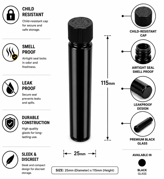 J-Tubes Glass 25x115MM Opaque Black 430CT