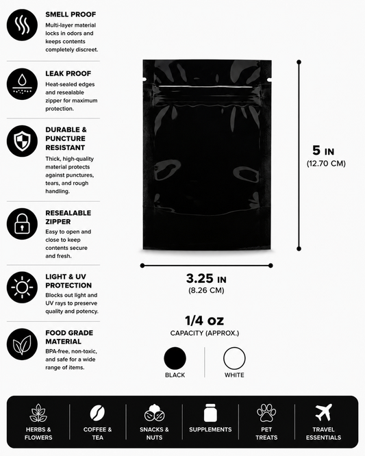 Mylar Bag 1/8OZ Single Zipper 50CT