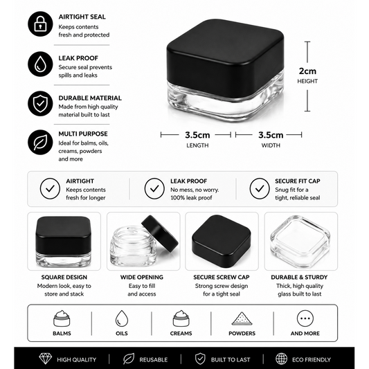 Jar 5ML Square Clear Black 480ct Case