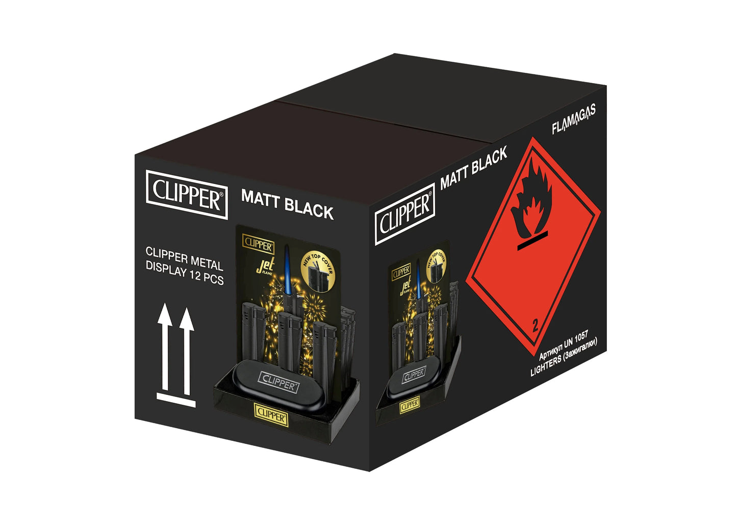CLIPPER Lighters Metal Black Matte 12CT