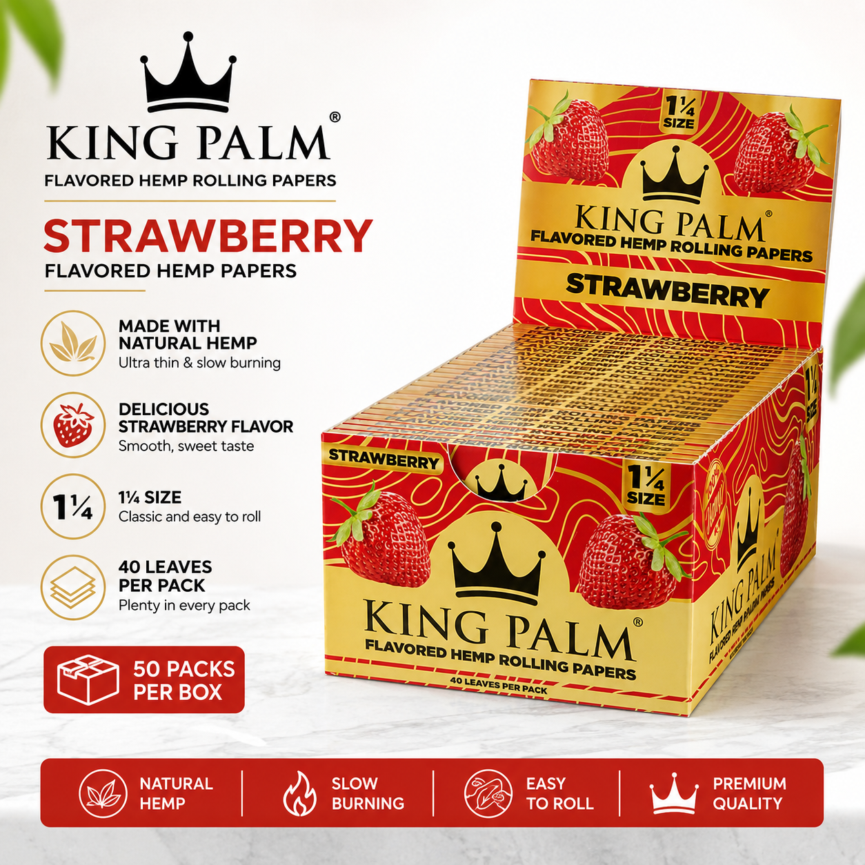 King Palm Papers Strawberry Flavored Hemp 1¼ - 50ct Box