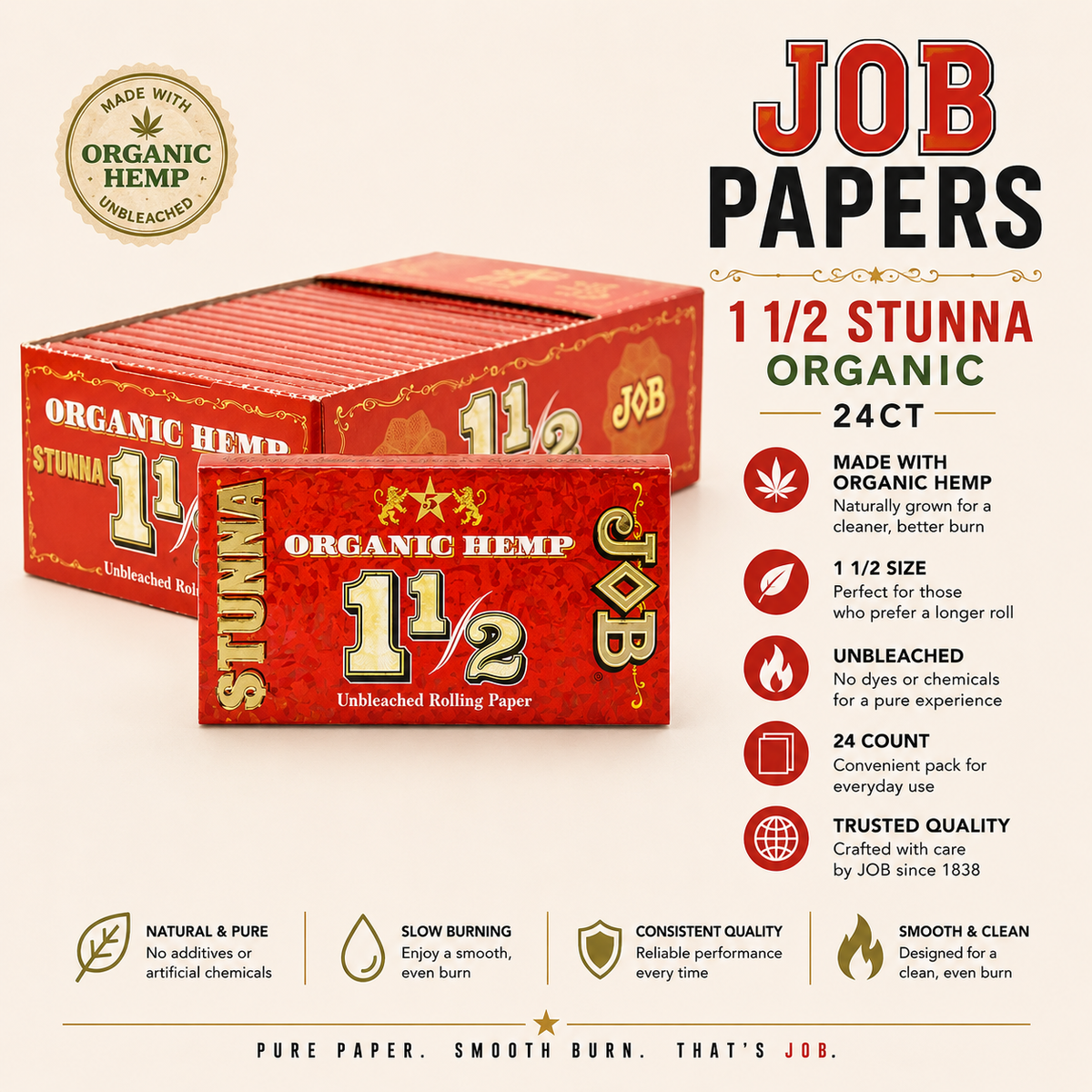 JOB Papers 1 1/2 Stunna Organic 24CT