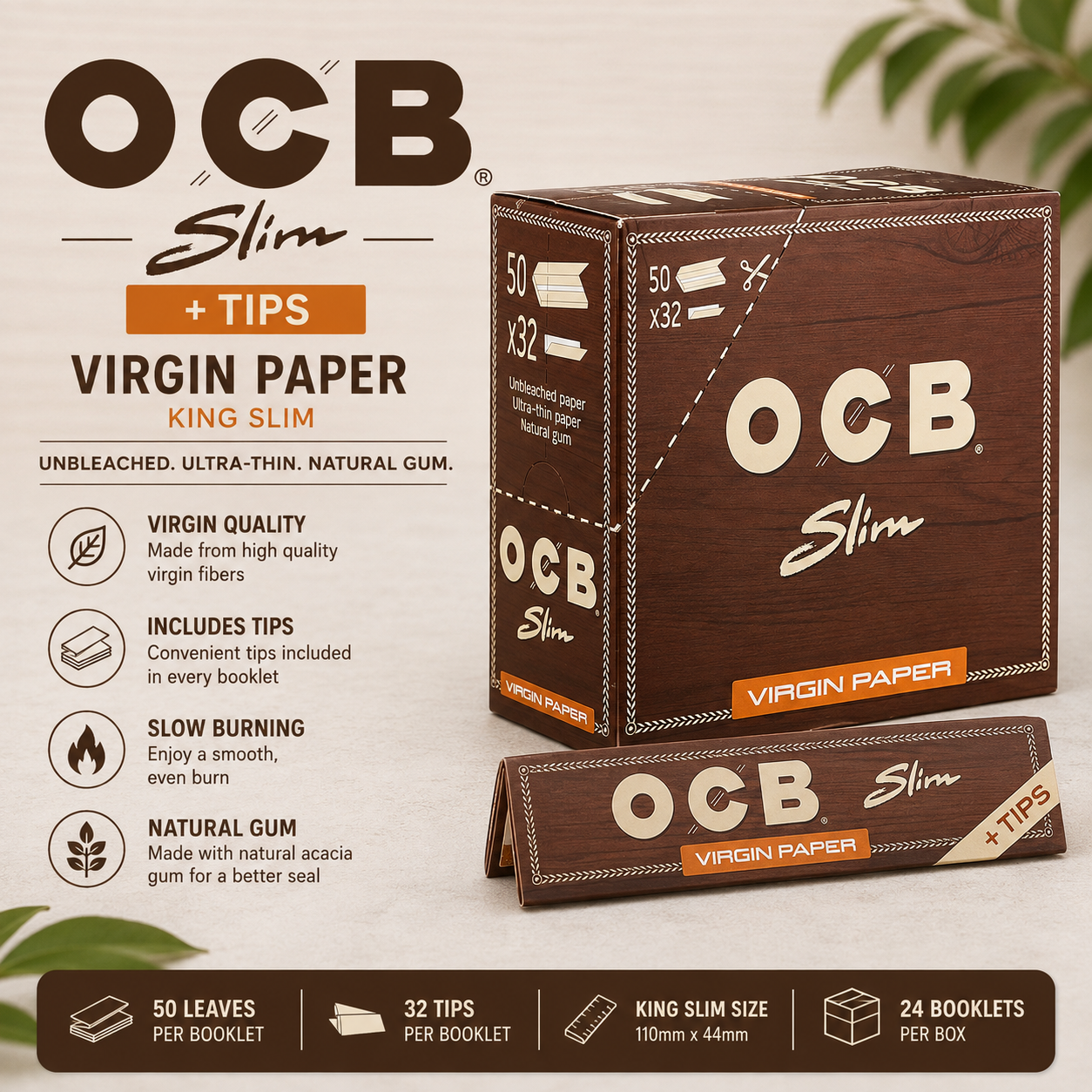 OCB Papers King Slim + Tips 24CT