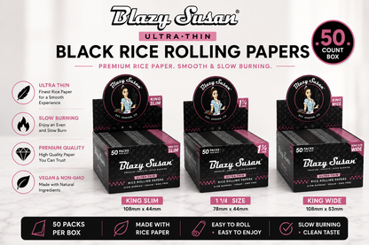 Blazy Susan Ultra Thin Black Rice Rolling Papers 50 Count Box