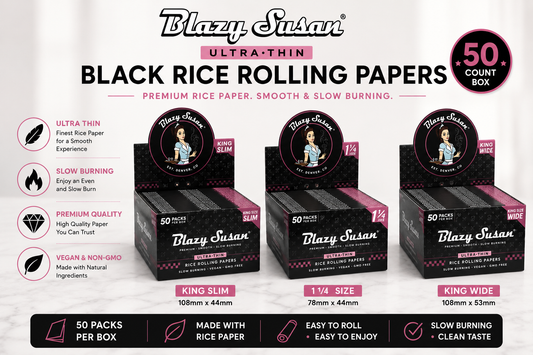 Blazy Susan Ultra Thin Black Rice Rolling Papers 50 Count Box