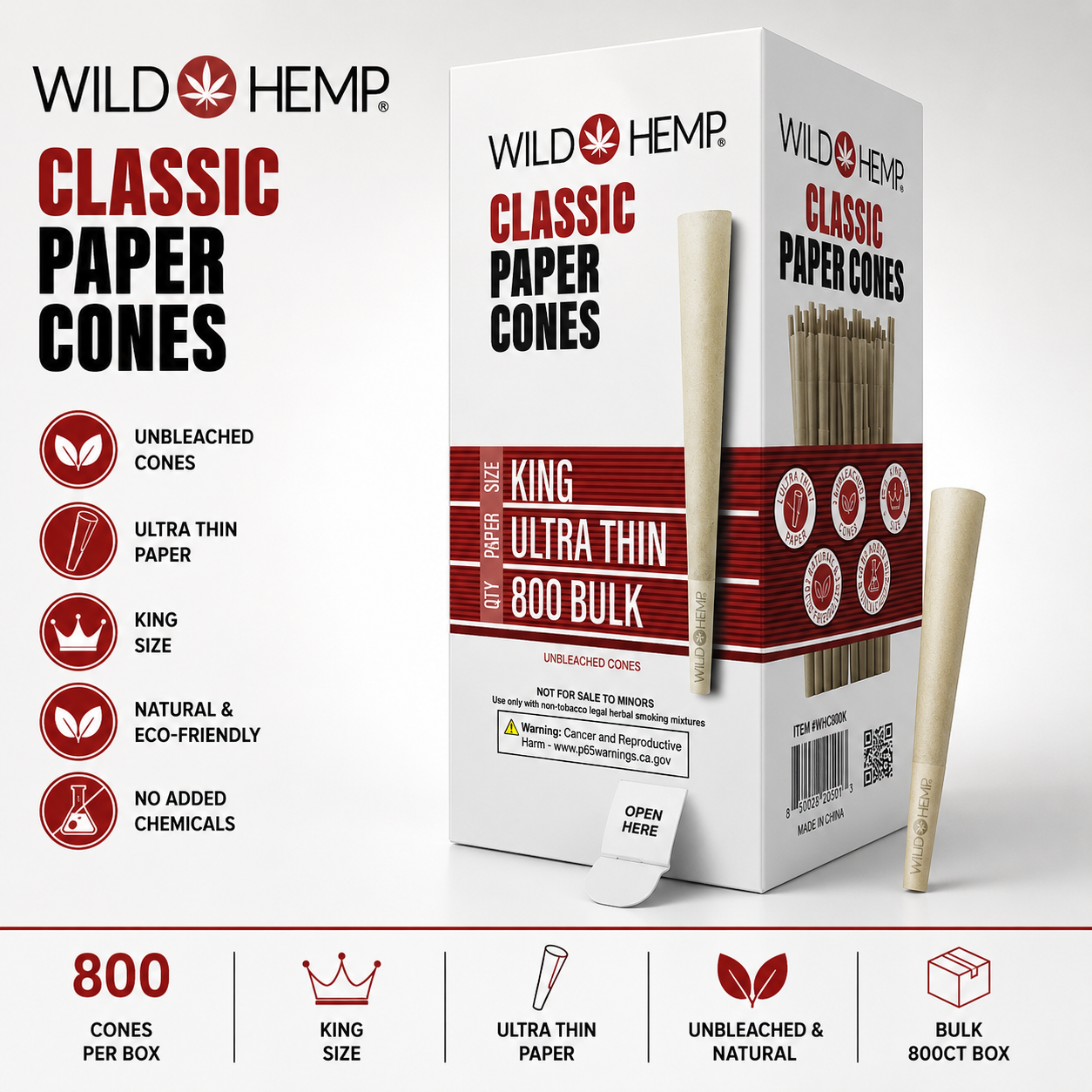 Wild Hemp Cones Bulk 800CT King Size