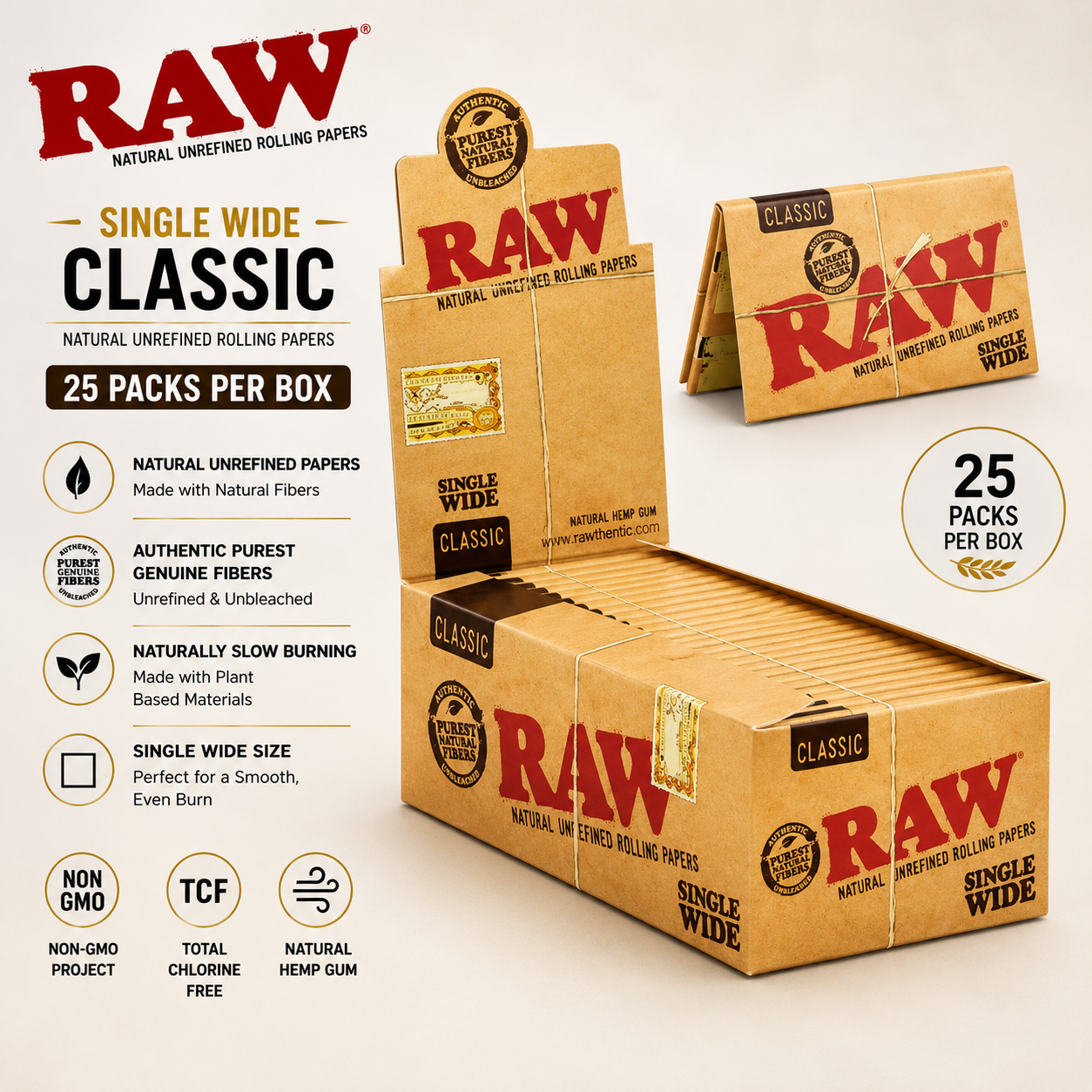Raw Papers Single Wide Classic 25CT