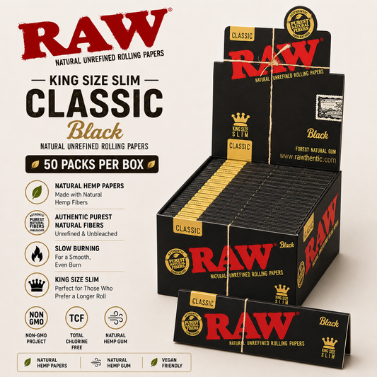 Raw Papers King Slim Classic Black 50CT