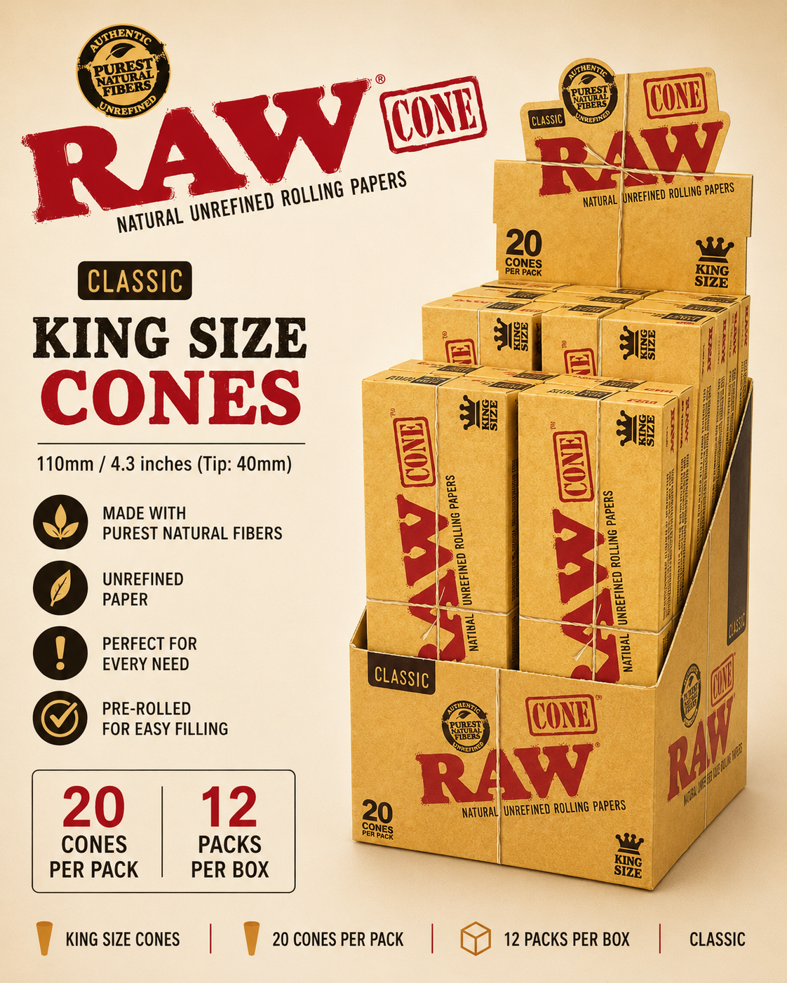 Raw cones King Classic 20CT/ 12CT Box