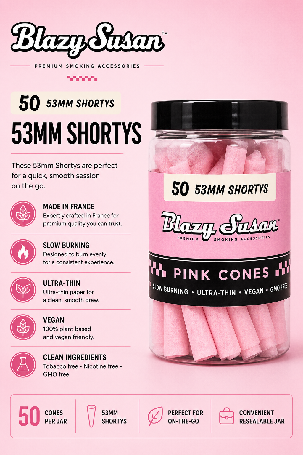 Blazy Susan Cones 50CT Pink 53MM Shortys