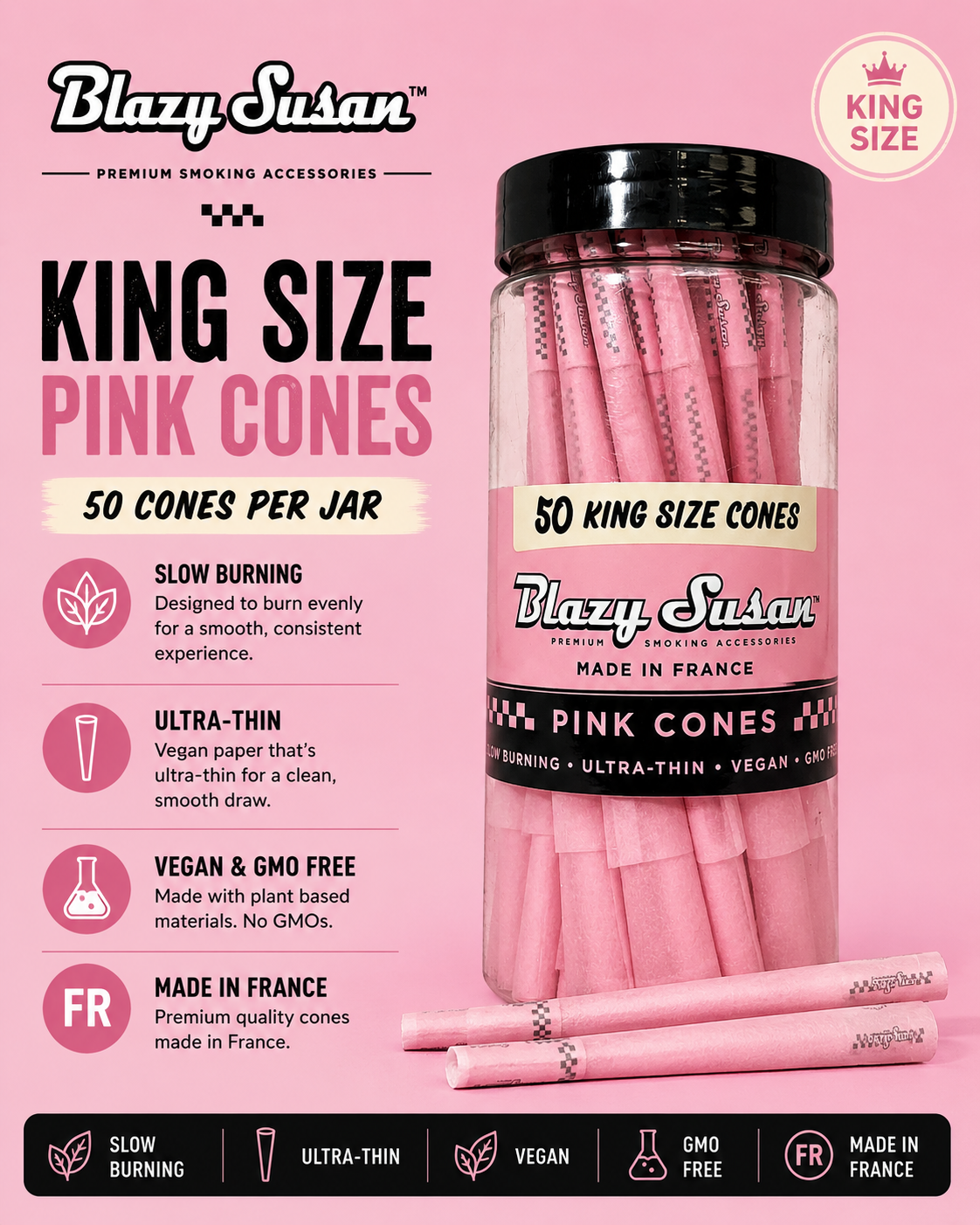 Blazy Susan Cones 50CT King Size Pink