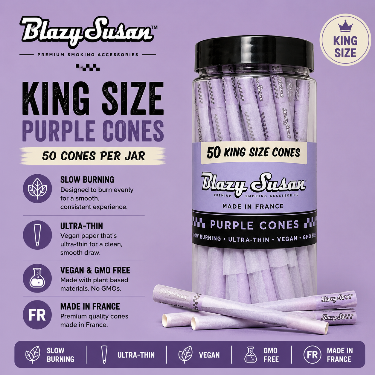 Blazy Susan Cones 50CT King Size Purple 1CT Pack