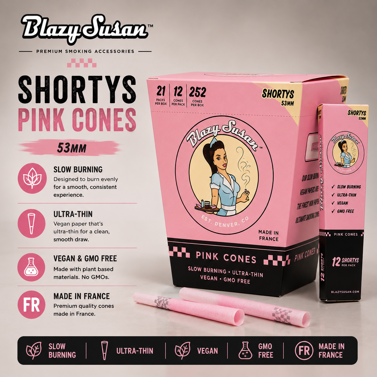 Blazy Susan Cones 53MM Shortys Pink 21CT