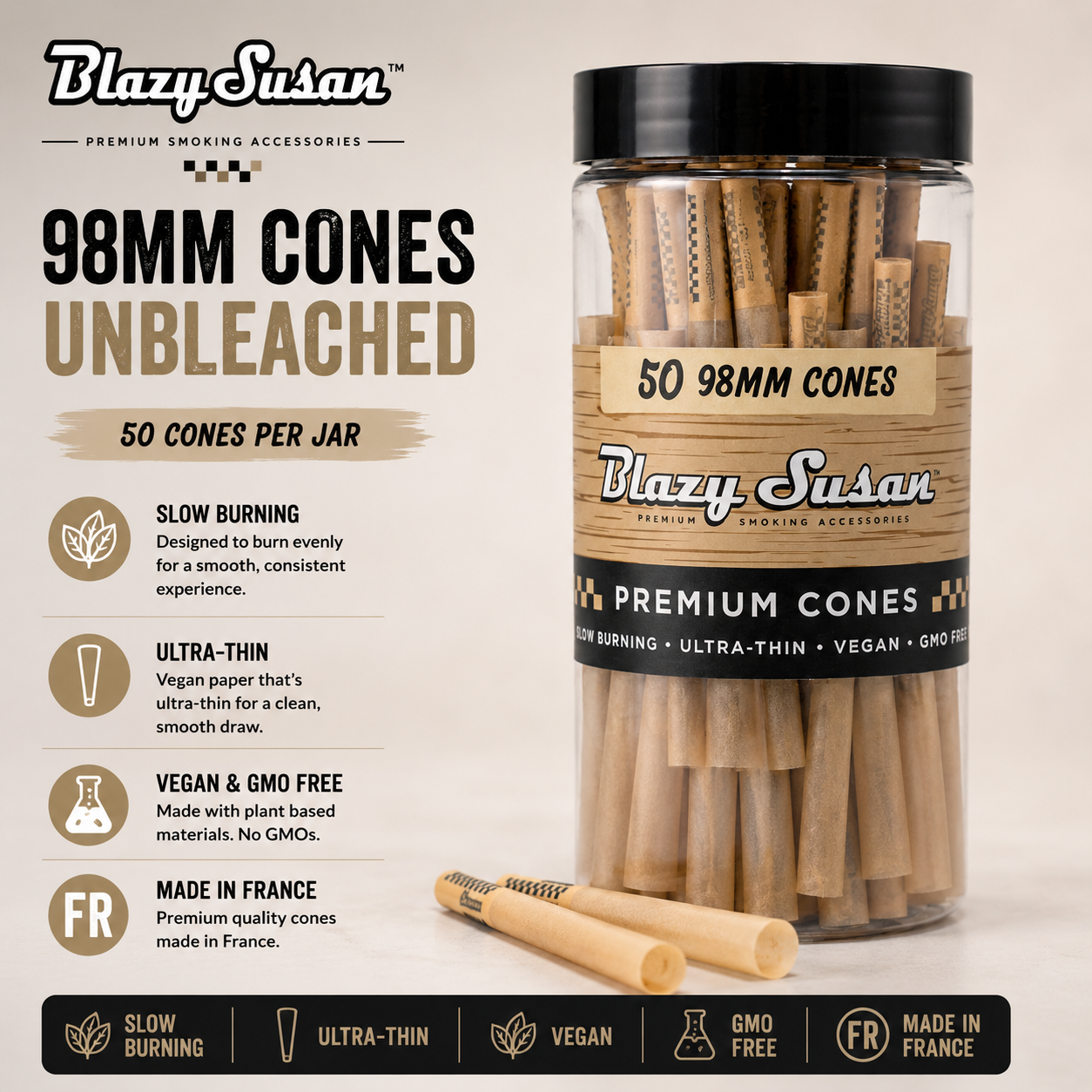 Blazy Susan Cones 98MM Unbleached 50CT