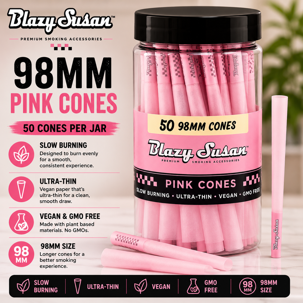 Blazy Susan Cones 50CT 98MM Pink 1CT Pack