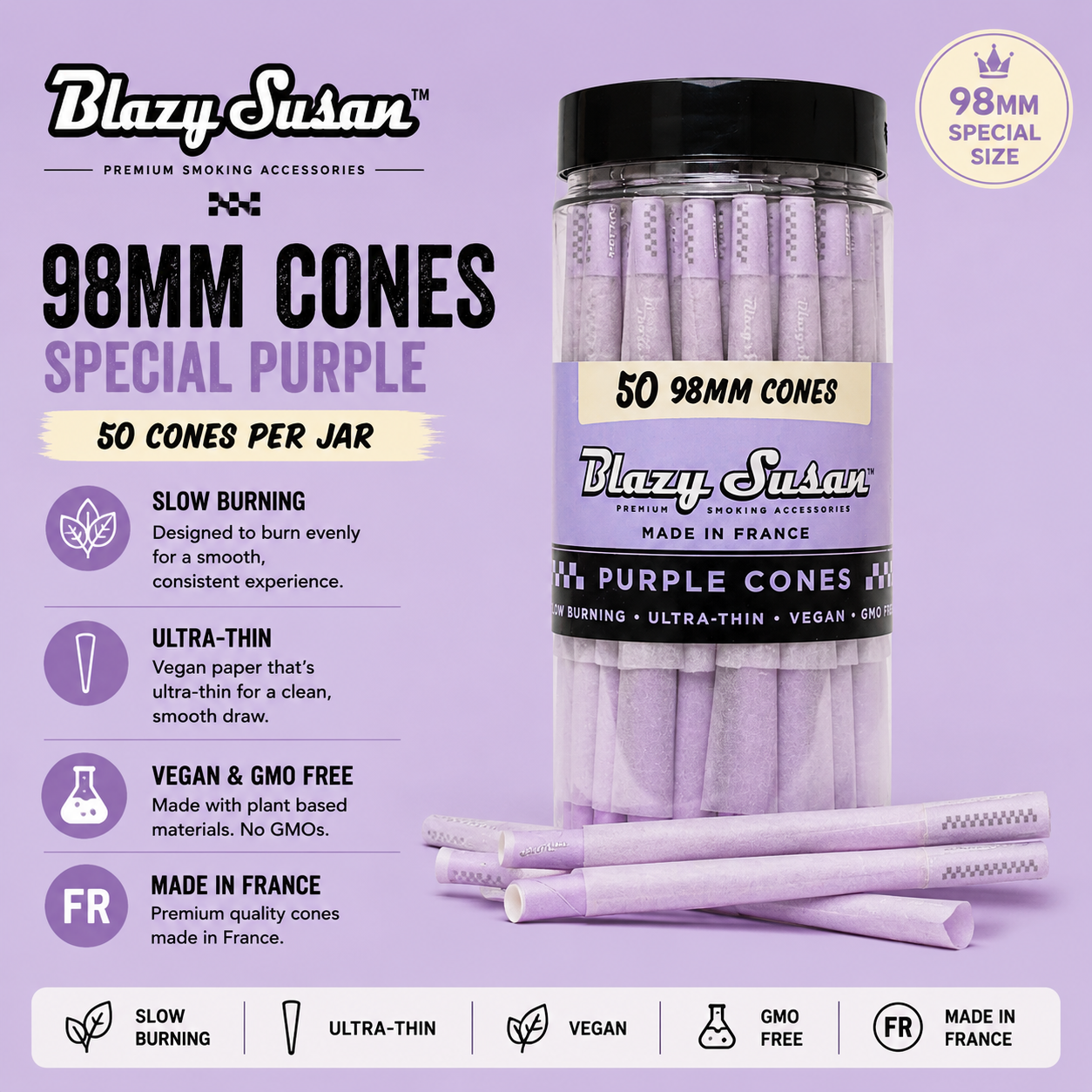 Blazy Susan Cones 50CT 98MM Special Purple 1CT Pack