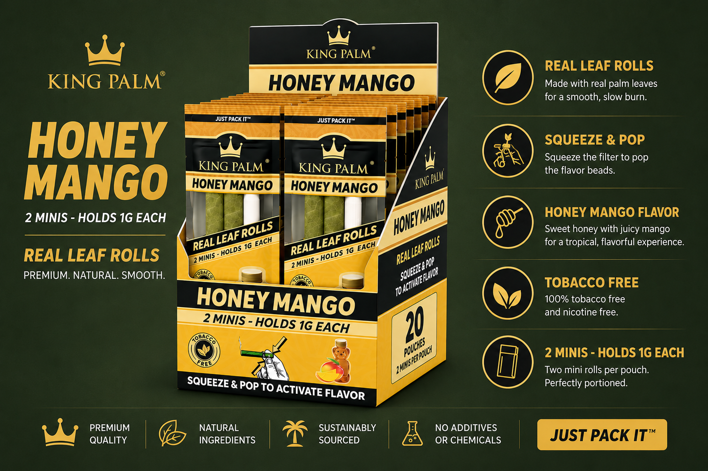 Product description on green background