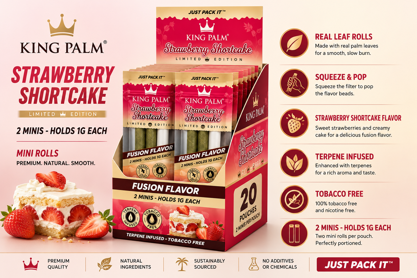King Palm Mini Cones Strawberry Shortcake 1G 2CT / 20CT Box