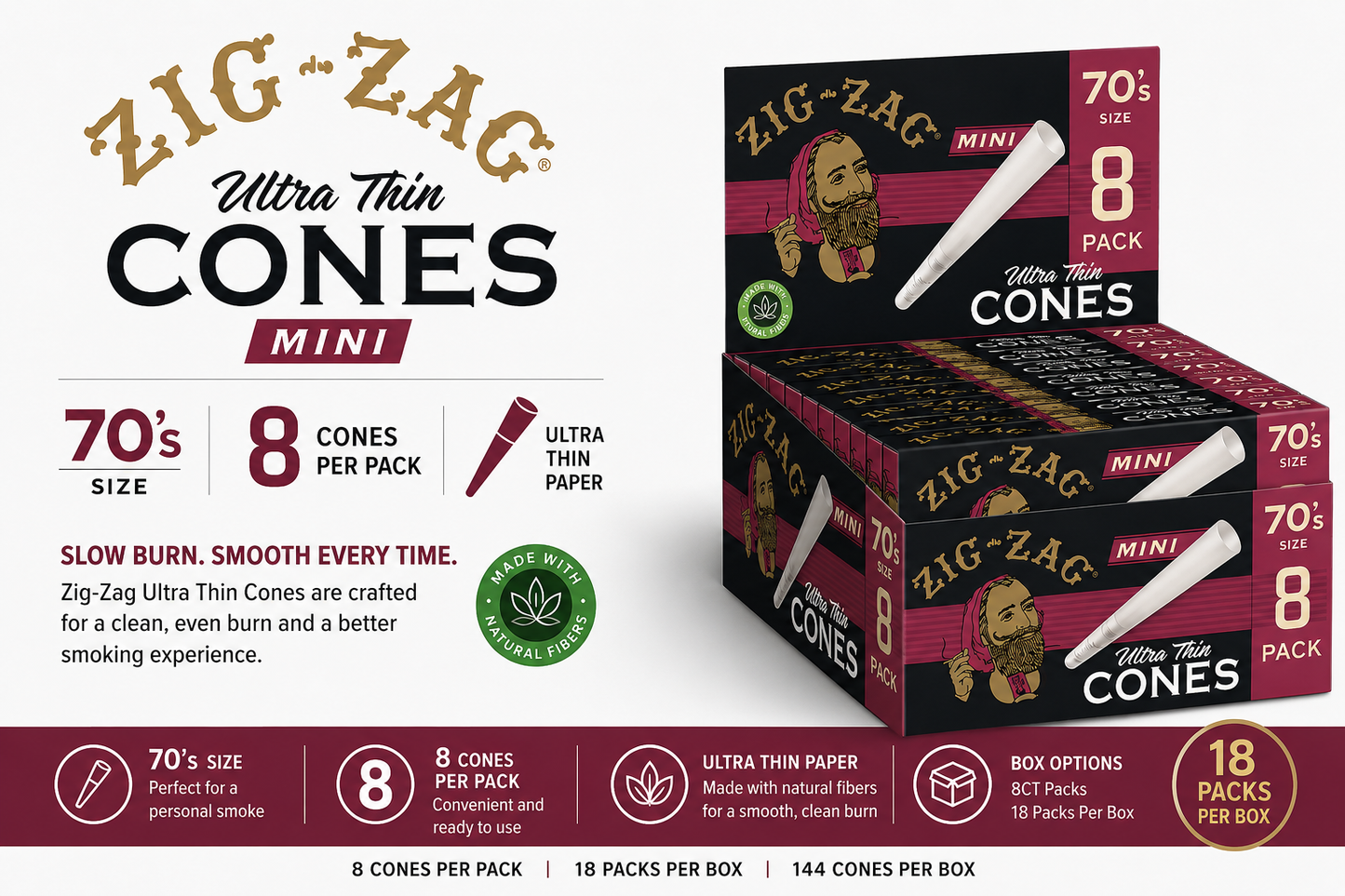 Zig Zag Cones Ultra Thin 70's Size 8CT / 18CT