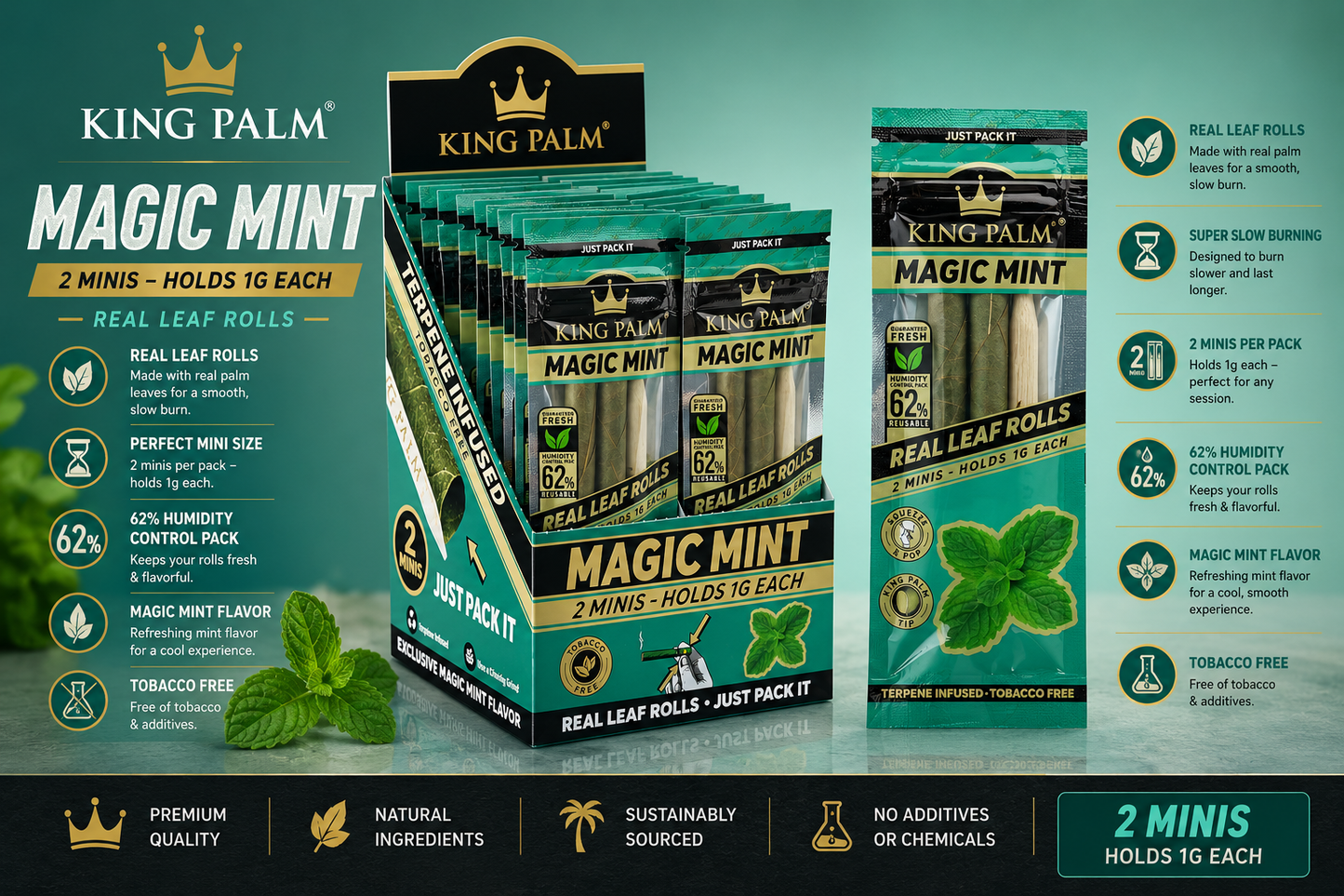 Product description on green background