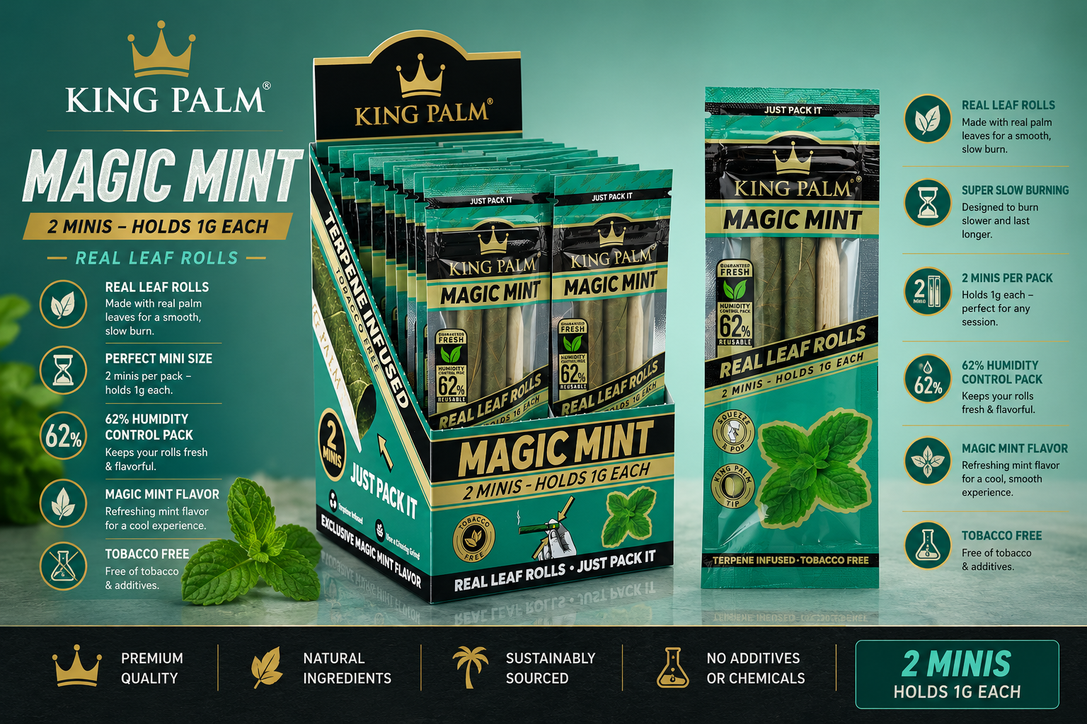 Product description on green background