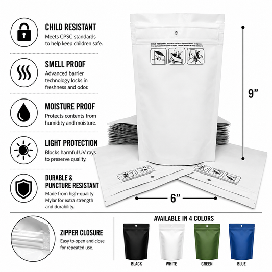 Mylar Bags 1OZ Opaque Double Zipper 100CT