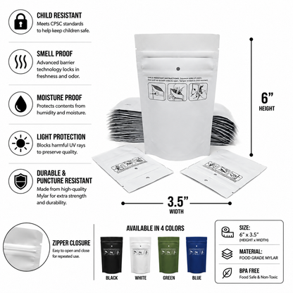 Mylar Bag 1/8OZ Opaque Double Zipper 100ct