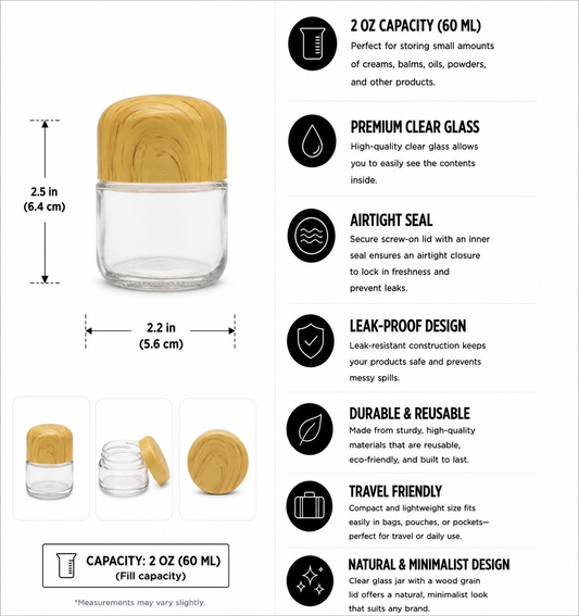 Jar 2oz Round Clear Wood 160ct