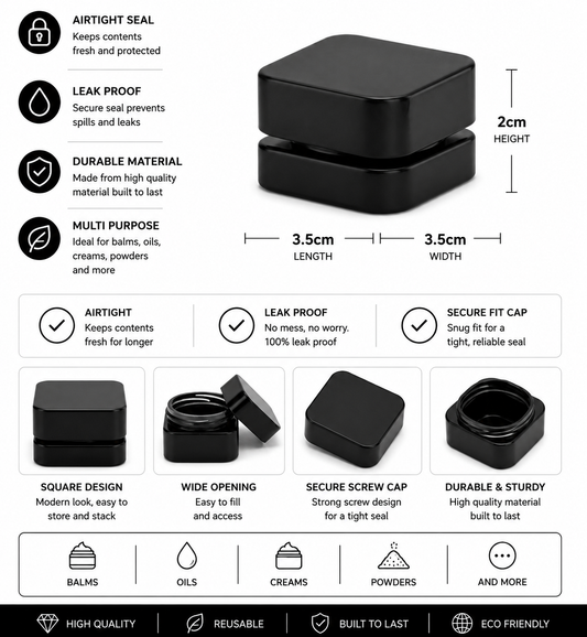 Jar 5ML Square Black 480ct Case