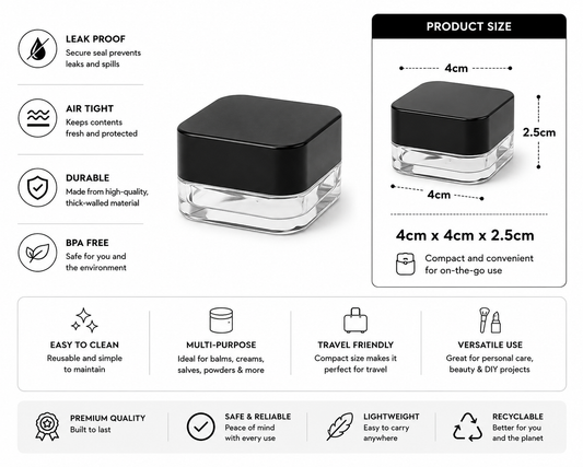 Jar 9ML Square Clear Black Case