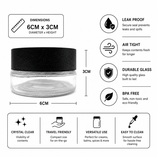Jar 1oz Clear Black Flat Lid