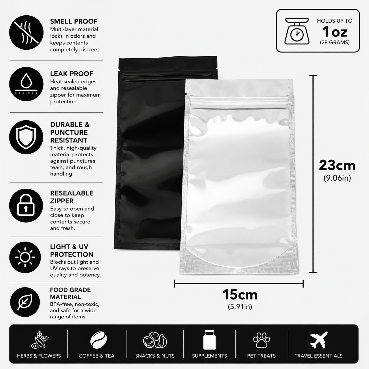Mylar Bag 1OZ Single Zipper 50ct