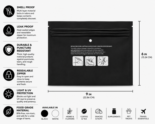 Mylar Bag 9x6 Opaque Double Zipper 50ct