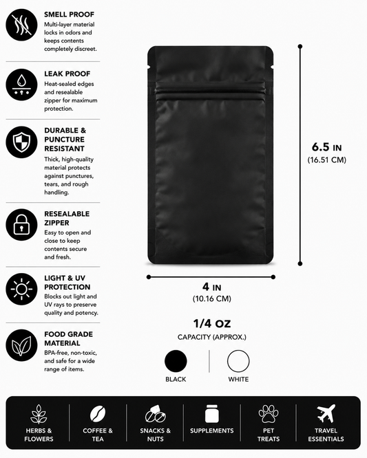 Mylar Bag 1/4OZ Single Zipper 50ct