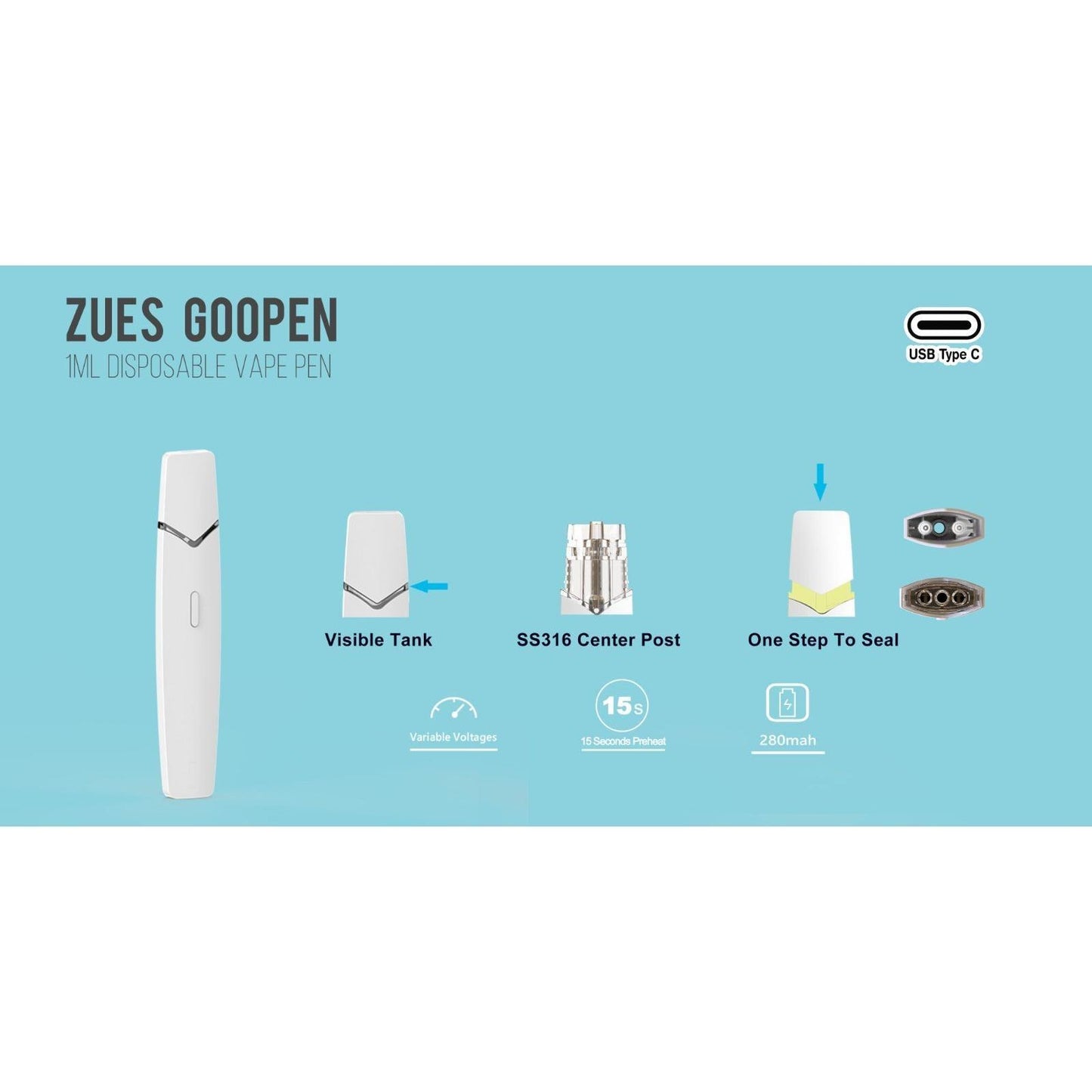 Disposable Vape 1ML ZUES GooPen White 50CT