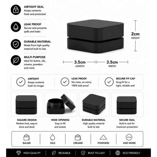 Jar 5ML Square Black Matte 480ct Case