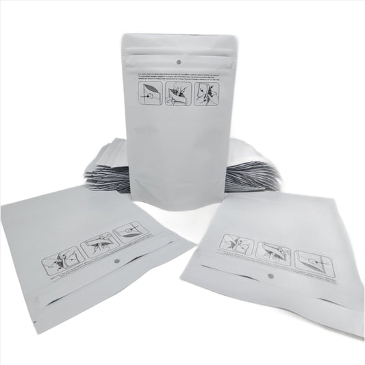 Mylar Bag 1/2OZ Opaque White Double Zipper 100CT