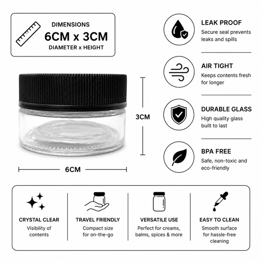Jar 1oz Round Clear Black Ridges 200ct Case